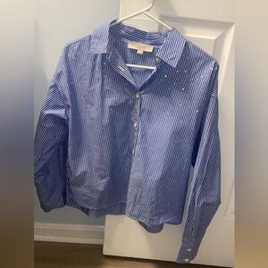 LOFT Sparkle Striped Poplin Modern Shirt size S, worn once